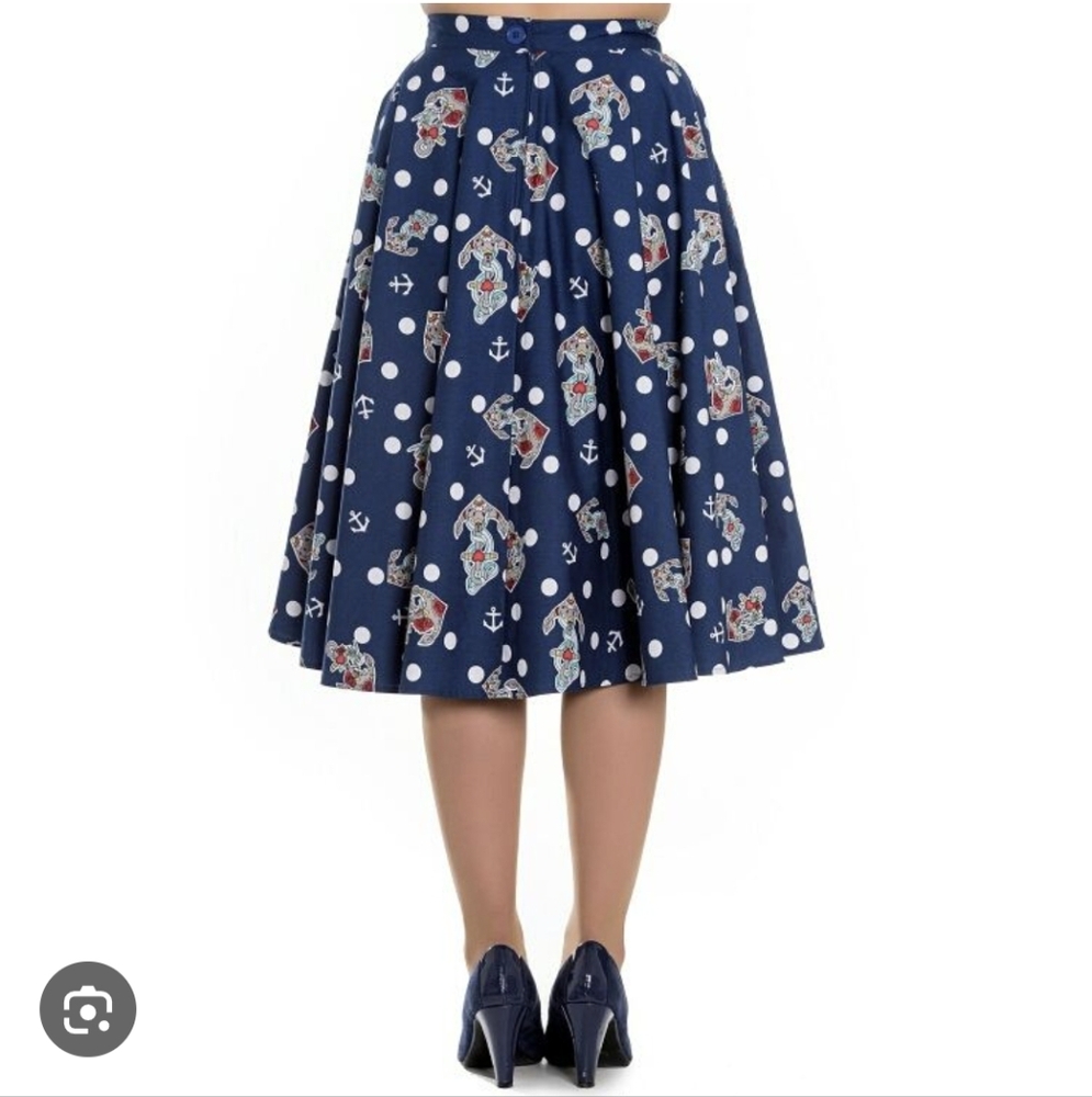 Hell Bunny Anchor Nautical Polka Dot Circle Skirt With Pockets